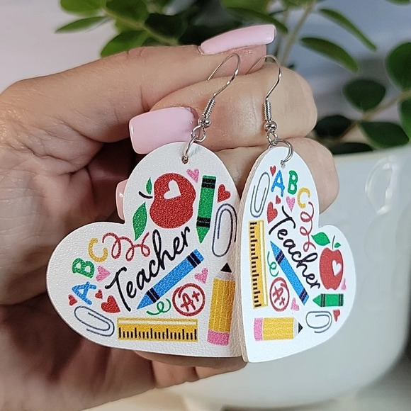 🔥LAST PAIR🔥 Teacher Vegan Leather Drop Earrings - Picture 6 of 7